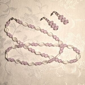 Set of Frosted Lavender Bead Necklace & Drop Earrings